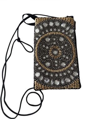 Embellished Mini Crossbody Bag in Black and Gold